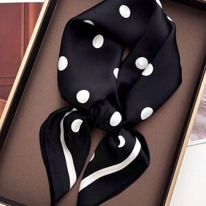 Black Polka Dot Silk Scarf - Classic Women's Accessory